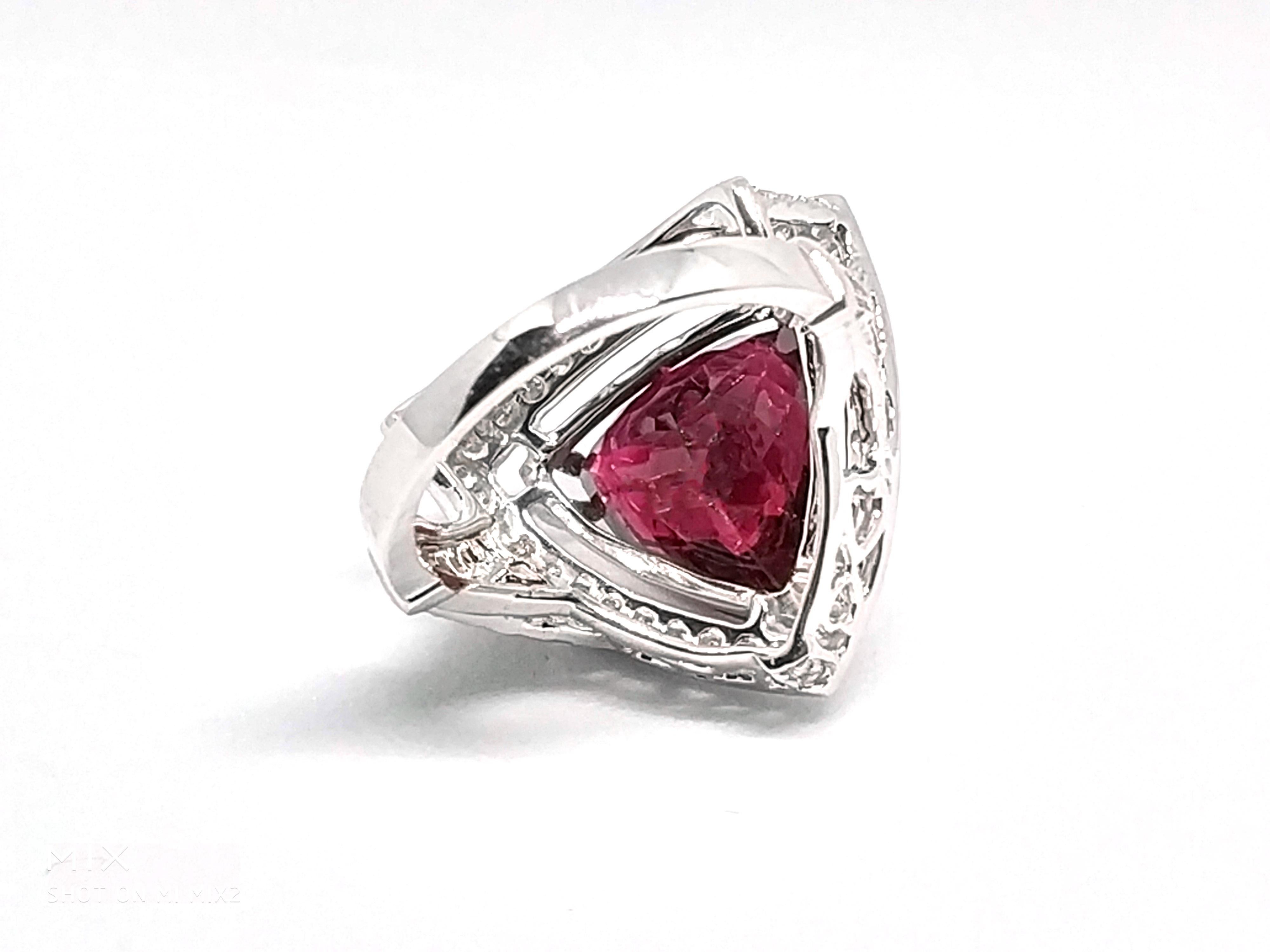 Art Deco 8.31 Carat Natural Rubellite Pink Tourmaline and 1.6 Carat Diamond Ring For Sale