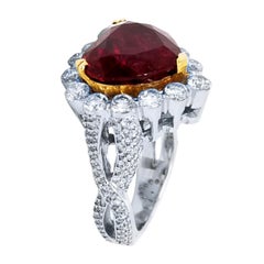 8.31 Ct Heart Shaped Pigeon Blood Red Rubellite Invisible Set Ring with Halo