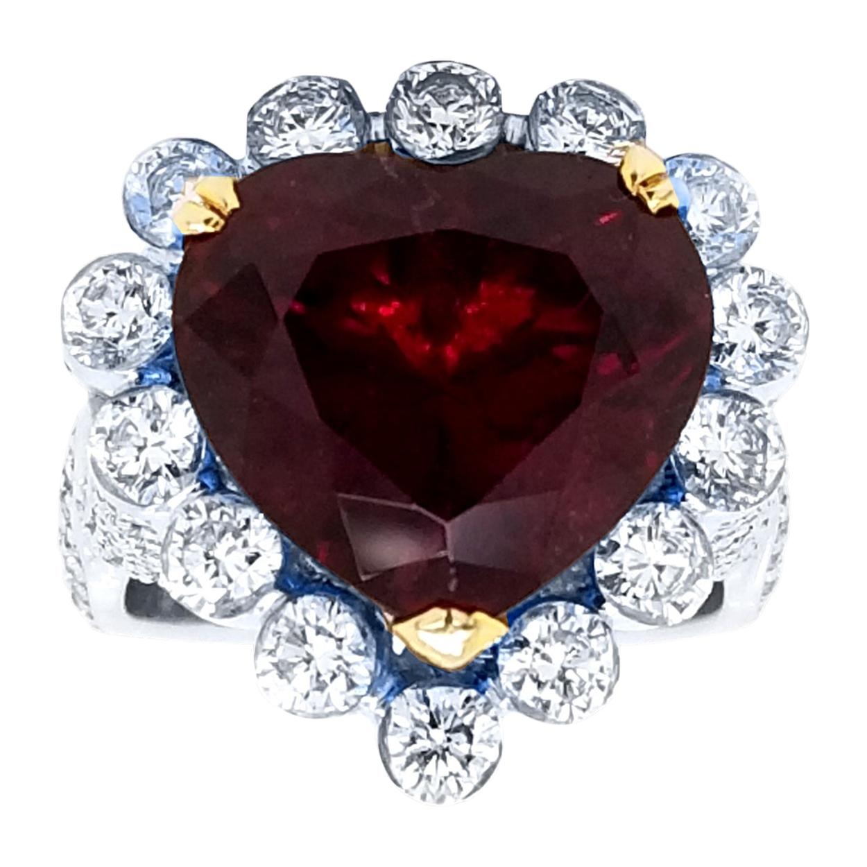 8.31 Ct Heart Shaped Pigeon Blood Red Rubellite Invisible Set Ring with Halo For Sale