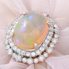 8.31 Ct Natural Impressive Ethiopian Opal and Diamond 14K Solid White Gold Ring