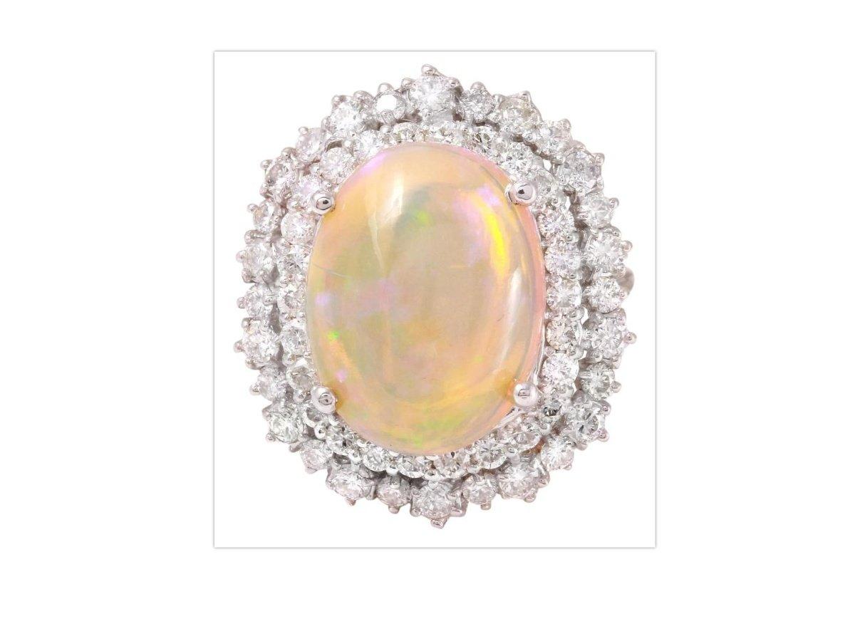 Women's 8.31 Ct Natural Impressive Ethiopian Opal and Diamond 14K Solid White Gold Ring For Sale