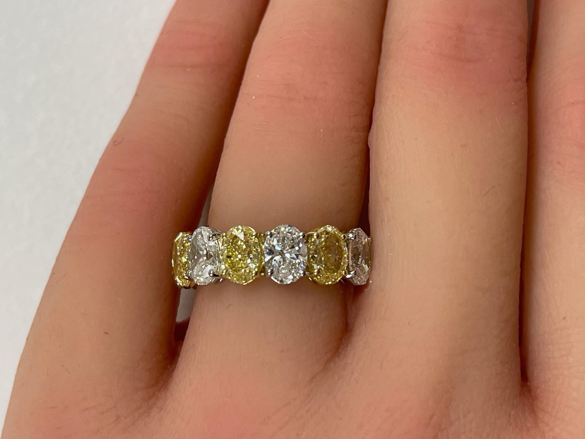 8.31 Ctw. Oval Fancy Intense Yellow Diamond & Oval Diamond in 18KY & PT Ring For Sale 5
