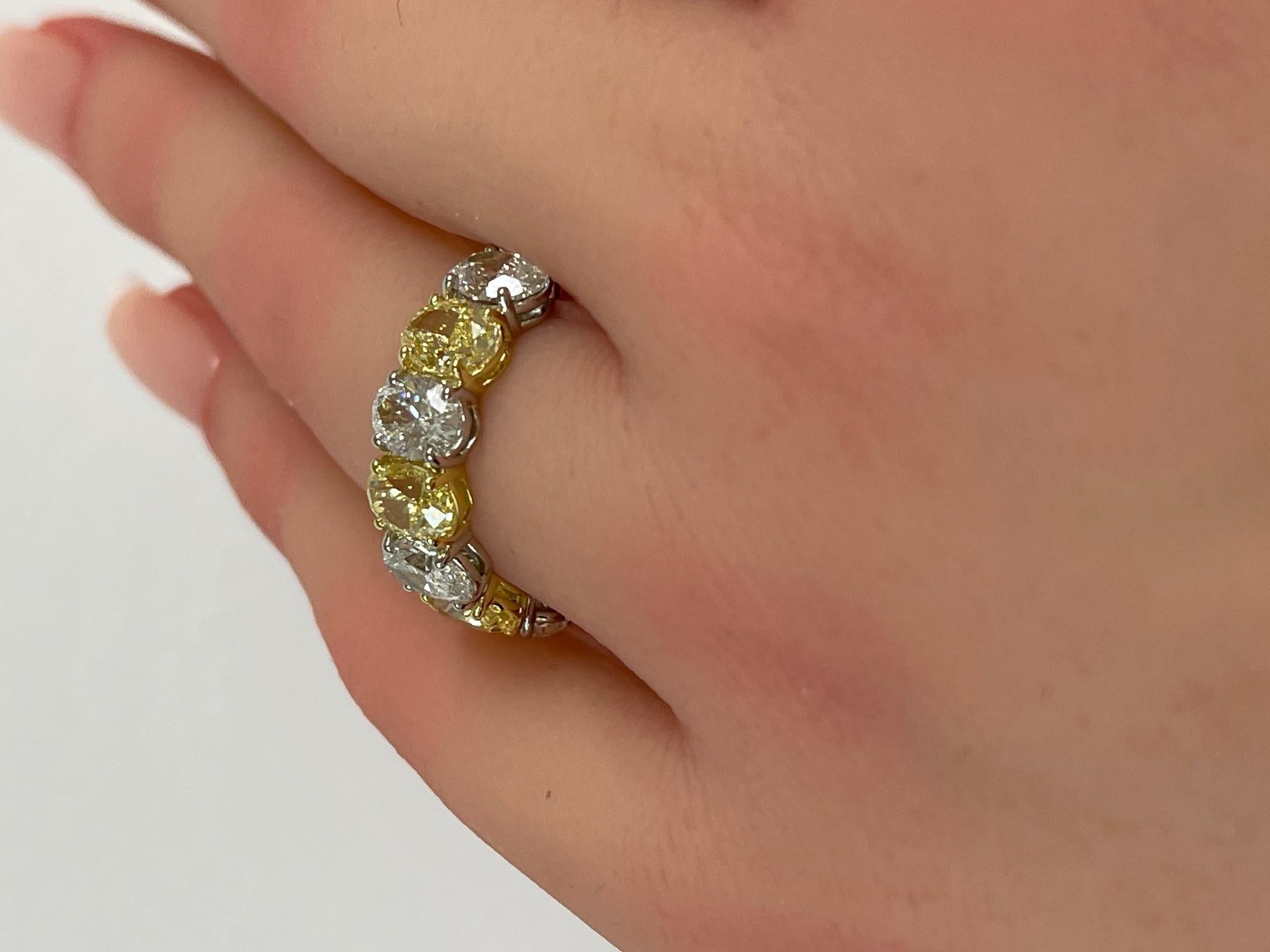 8.31 Ctw. Oval Fancy Intense Yellow Diamond & Oval Diamond in 18KY & PT Ring For Sale 6