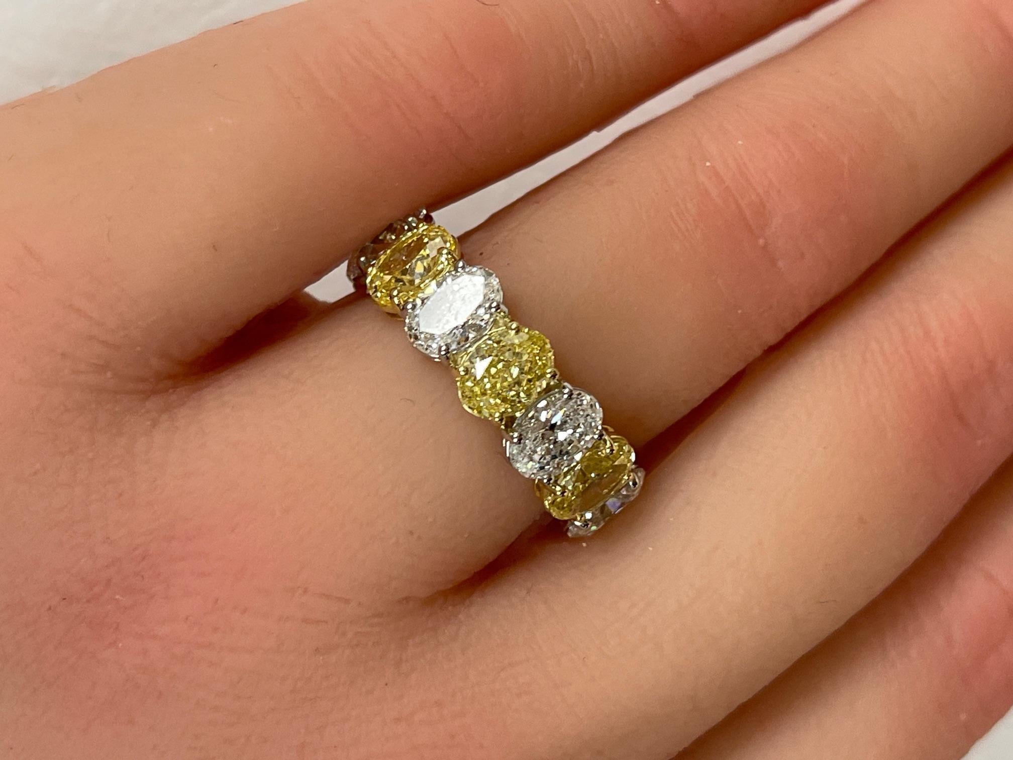 8.31 Ctw. Oval Fancy Intense Yellow Diamond & Oval Diamond in 18KY & PT Ring For Sale 7