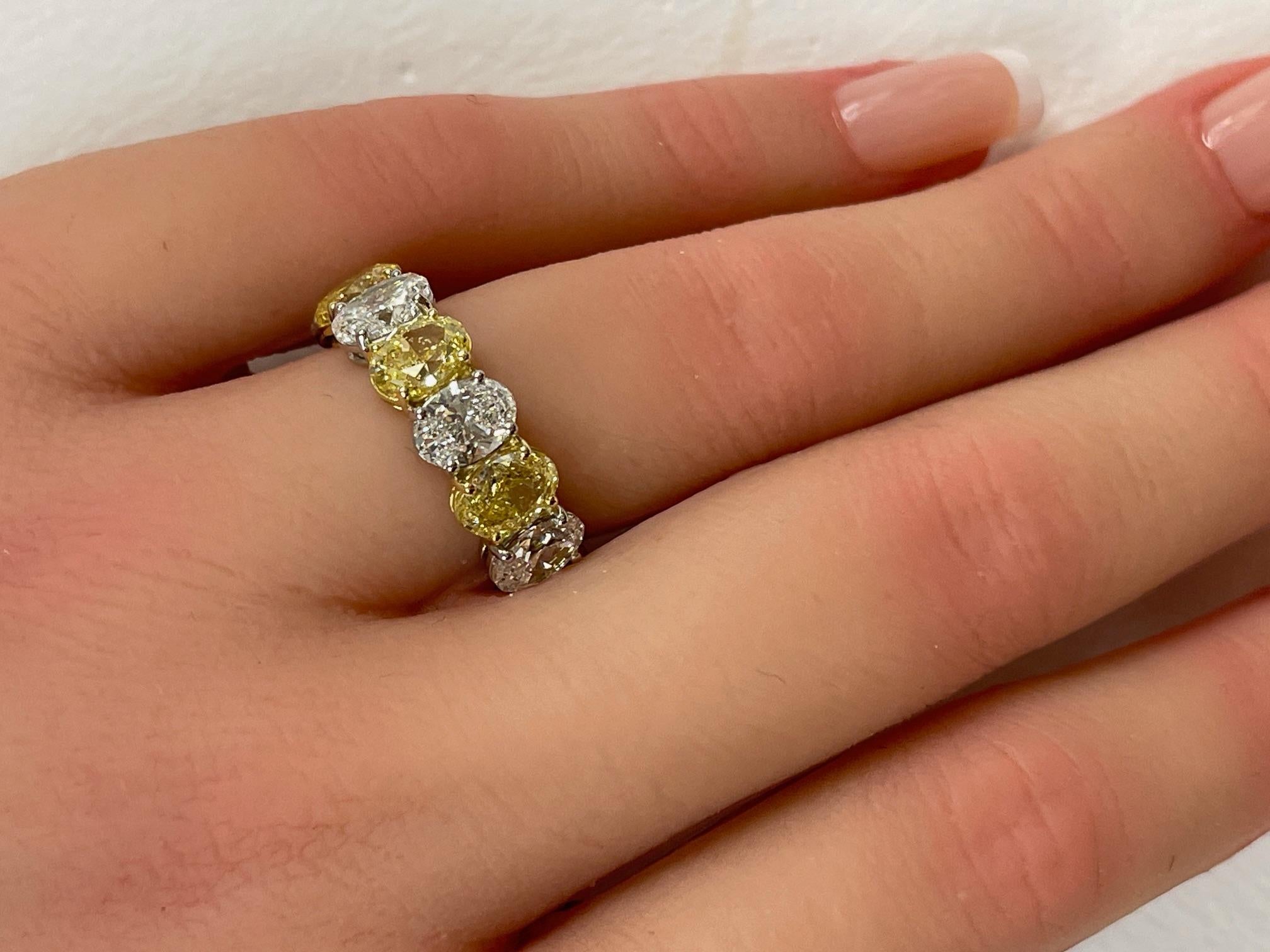 8.31 Ctw. Oval Fancy Intense Yellow Diamond & Oval Diamond in 18KY & PT Ring For Sale 8