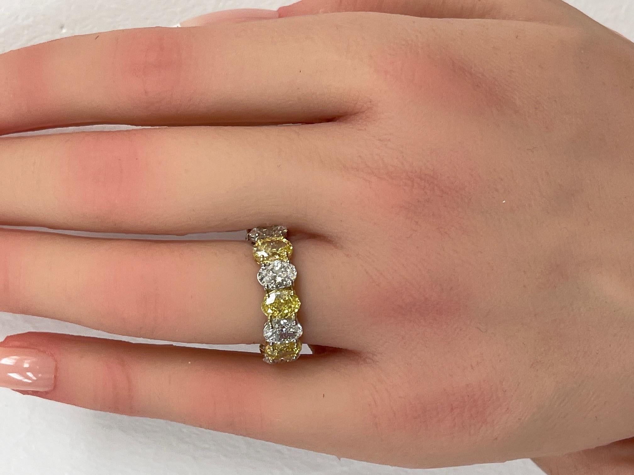 Women's 8.31 Ctw. Oval Fancy Intense Yellow Diamond & Oval Diamond in 18KY & PT Ring For Sale