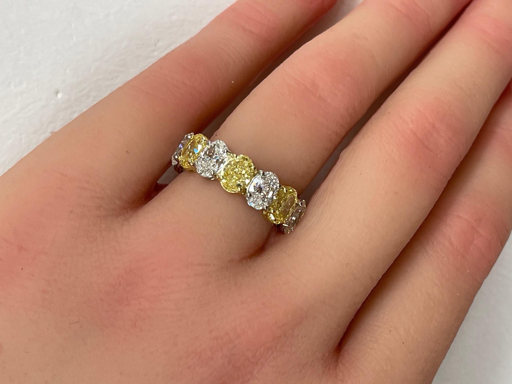 8.31 Ctw. Oval Fancy Intense Yellow Diamond & Oval Diamond in 18KY & PT Ring For Sale 1
