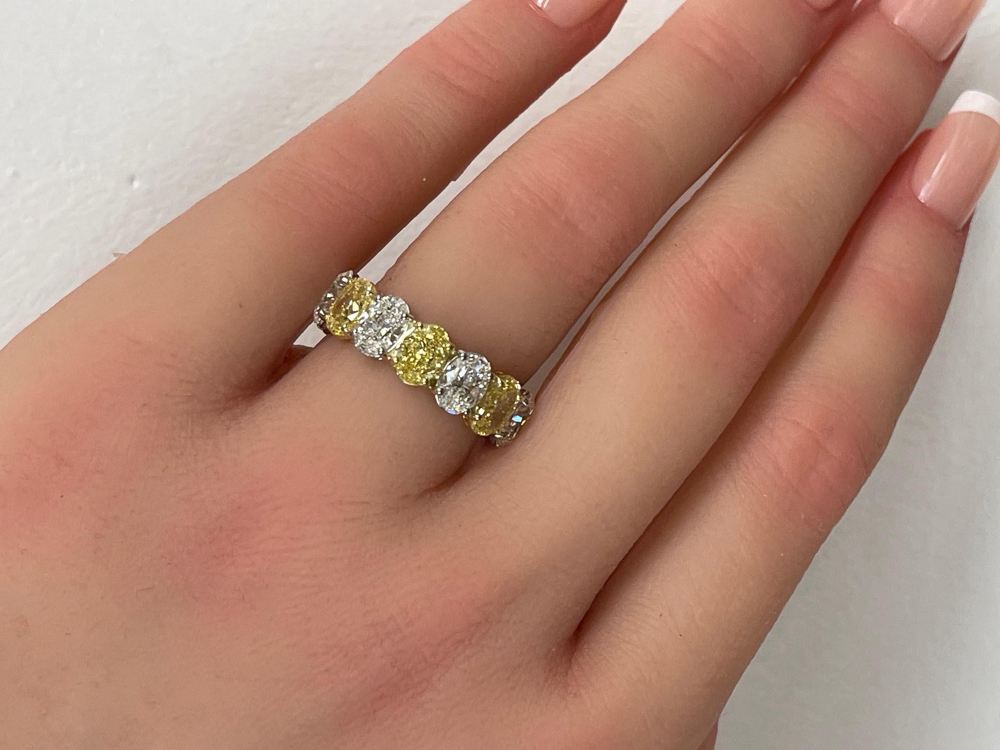 8.31 Ctw. Oval Fancy Intense Yellow Diamond & Oval Diamond in 18KY & PT Ring For Sale 2
