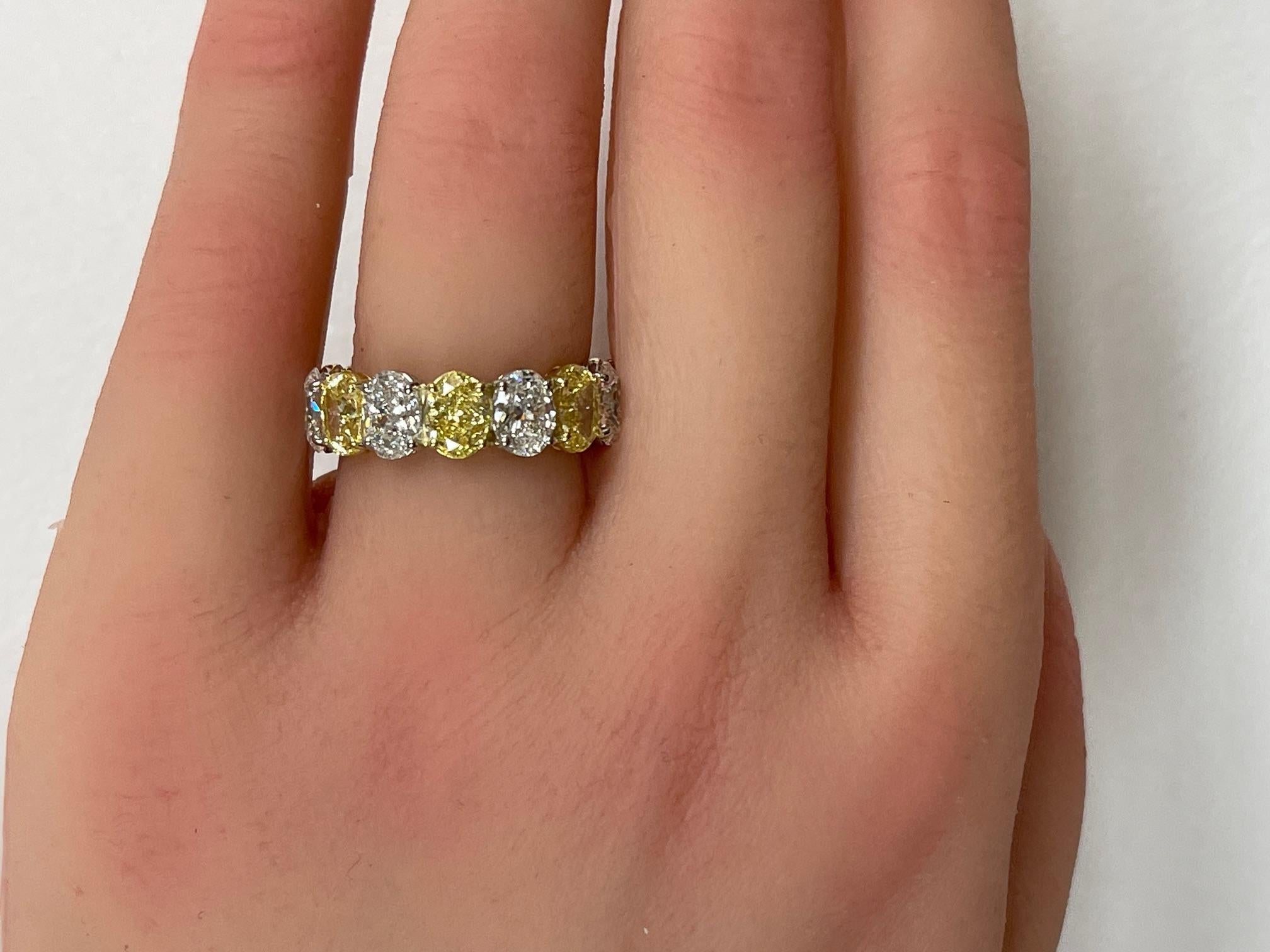 8.31 Ctw. Oval Fancy Intense Yellow Diamond & Oval Diamond in 18KY & PT Ring For Sale 3