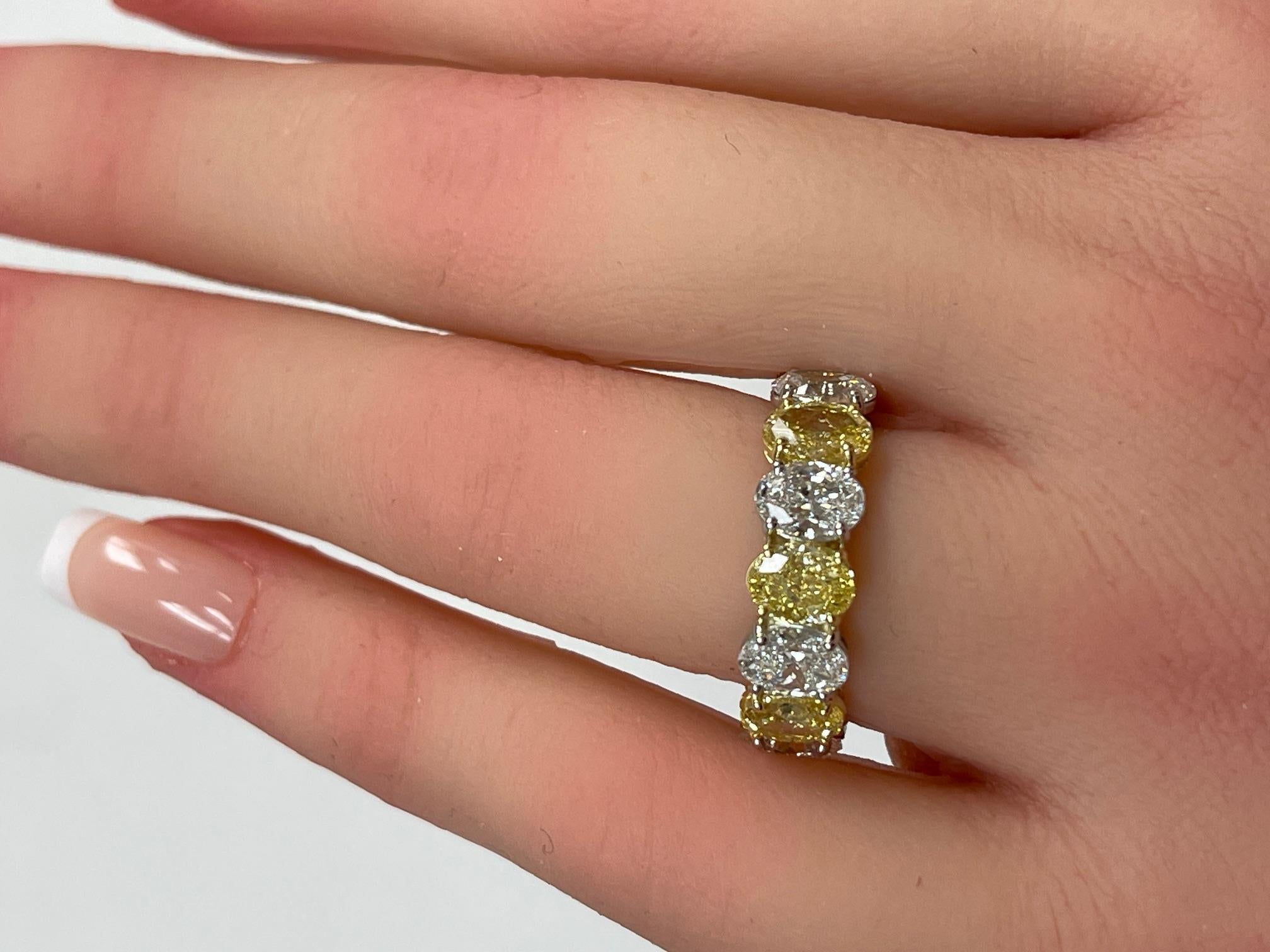 8.31 Ctw. Oval Fancy Intense Yellow Diamond & Oval Diamond in 18KY & PT Ring For Sale 4