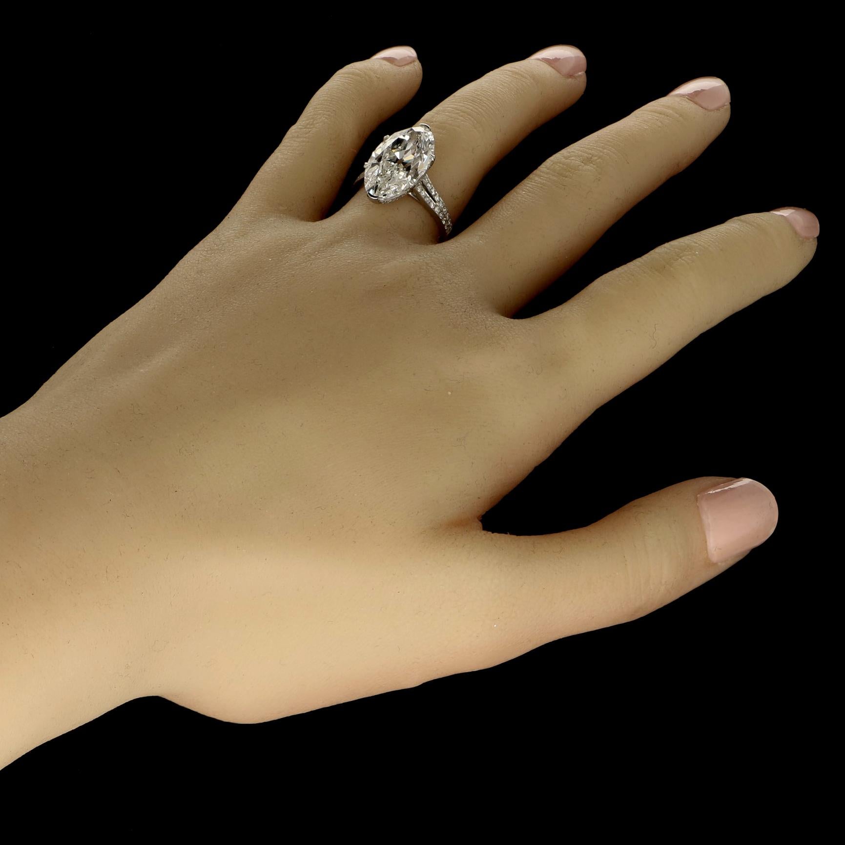 Marquise Cut 8.31 Carat H SI1 Moval Diamond Ring with Elegant Diamond Setting by Hancocks