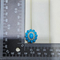8.31ct Sleeping Beauty Turquoise Diamond Cluster Ring in 14 Karat Yellow Gold