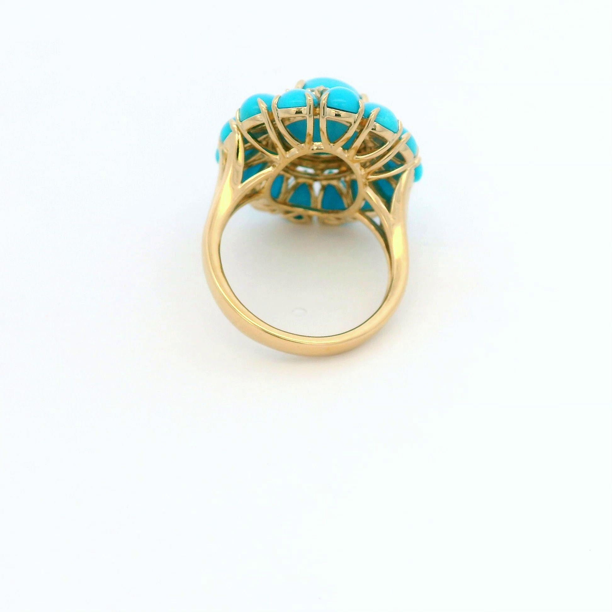 Mixed Cut 8.31ct Sleeping Beauty Turquoise Diamond Cluster Ring in 14 Karat Yellow Gold