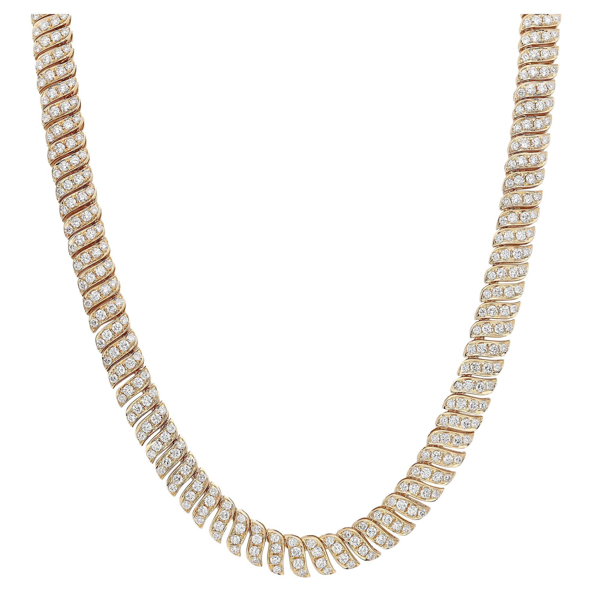 8.31Cttw Round Cut Diamond Statement Necklace 18K Yellow Gold 16 Inches For Sale