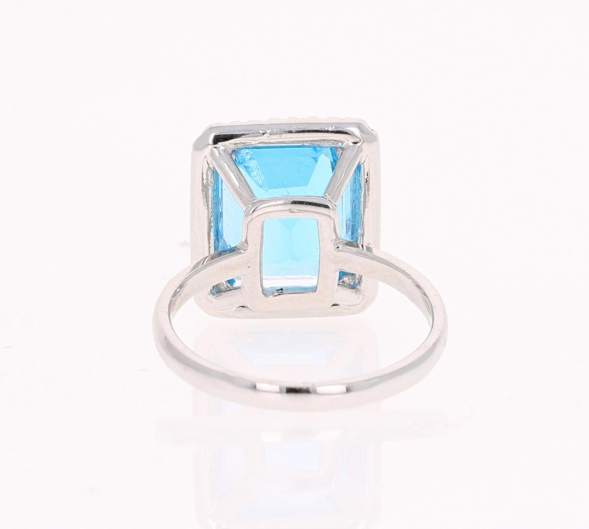 Emerald Cut 8.32 Carat Blue Topaz Diamond 14 Karat White Gold Cocktail Ring