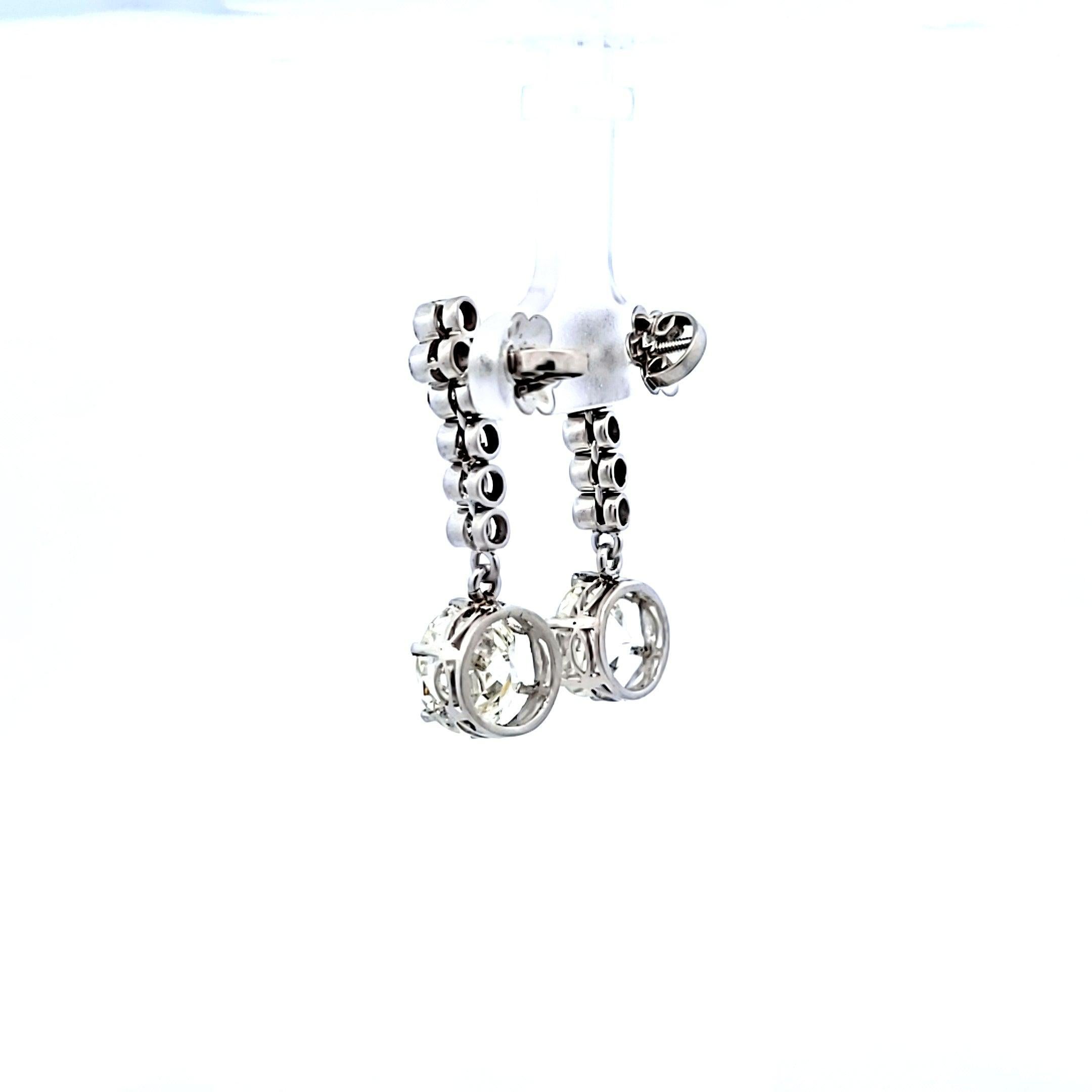 Round Cut 8.32 Carat Circular Brilliant and Round Brilliant Diamond Platinum Drop Earrings For Sale