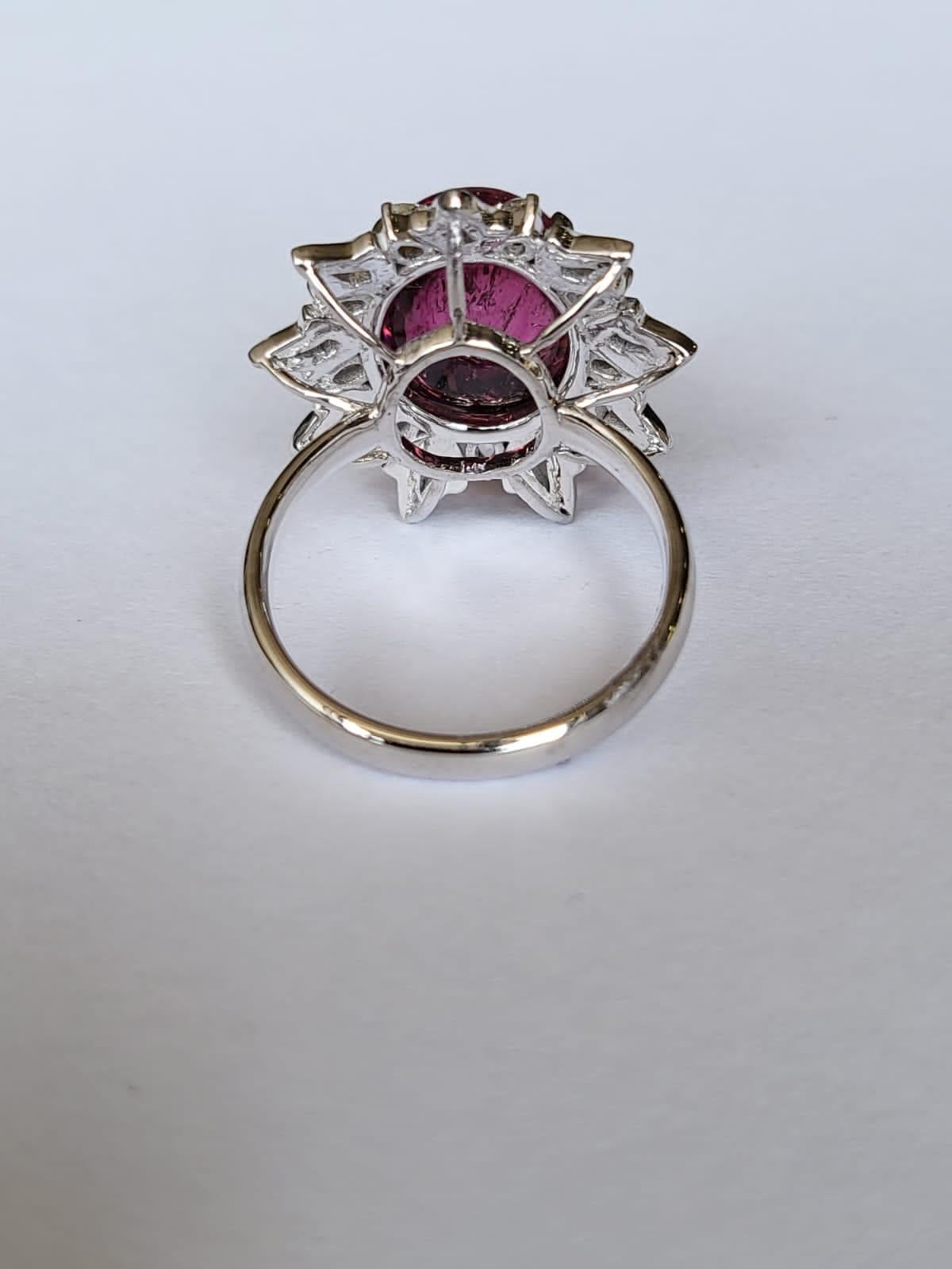Artisan 8.32 carats Tourmaline Cabochon, White Enamel & Rose Cut Diamonds Cocktail Ring For Sale