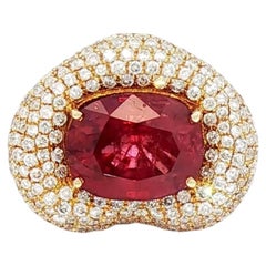 Anello moderno in oro 18 carati con rubino e diamante da 8,32 ctw No Heat