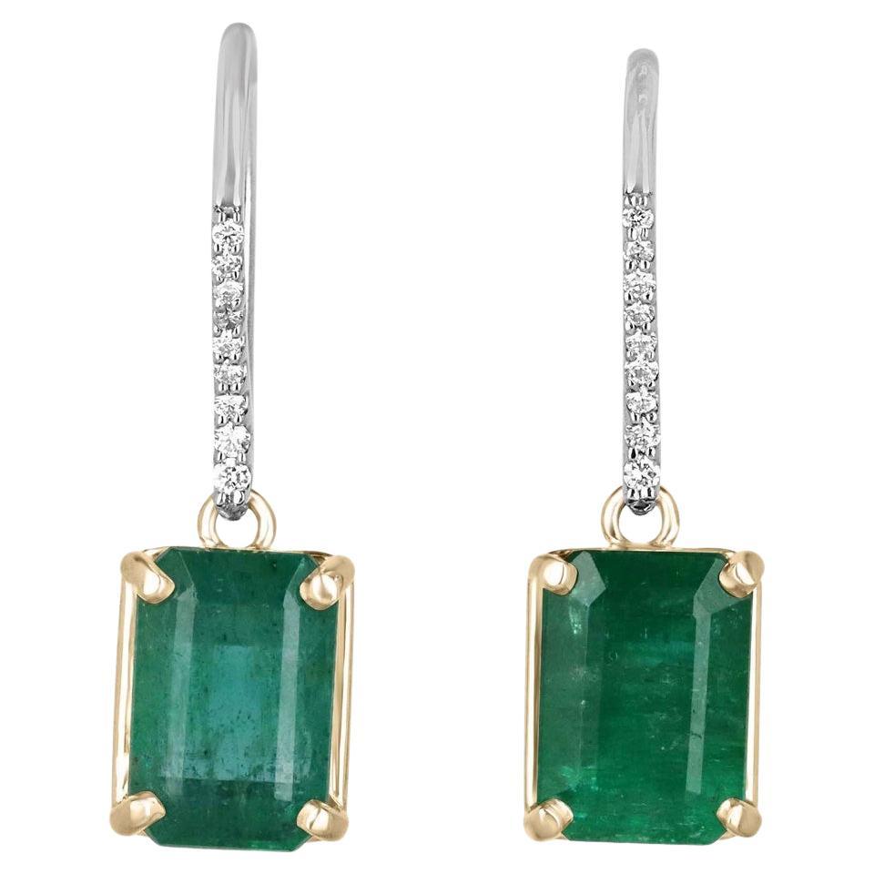8.32tcw Natural Emerald Diamond Earrings 18K Gold Platinum Leverback