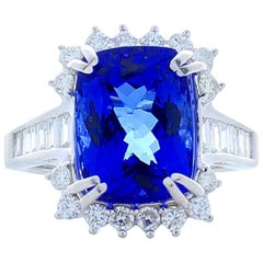 8.33 Carat Cushion Tanzanite and Baguette Diamond Cocktail Ring in White Gold