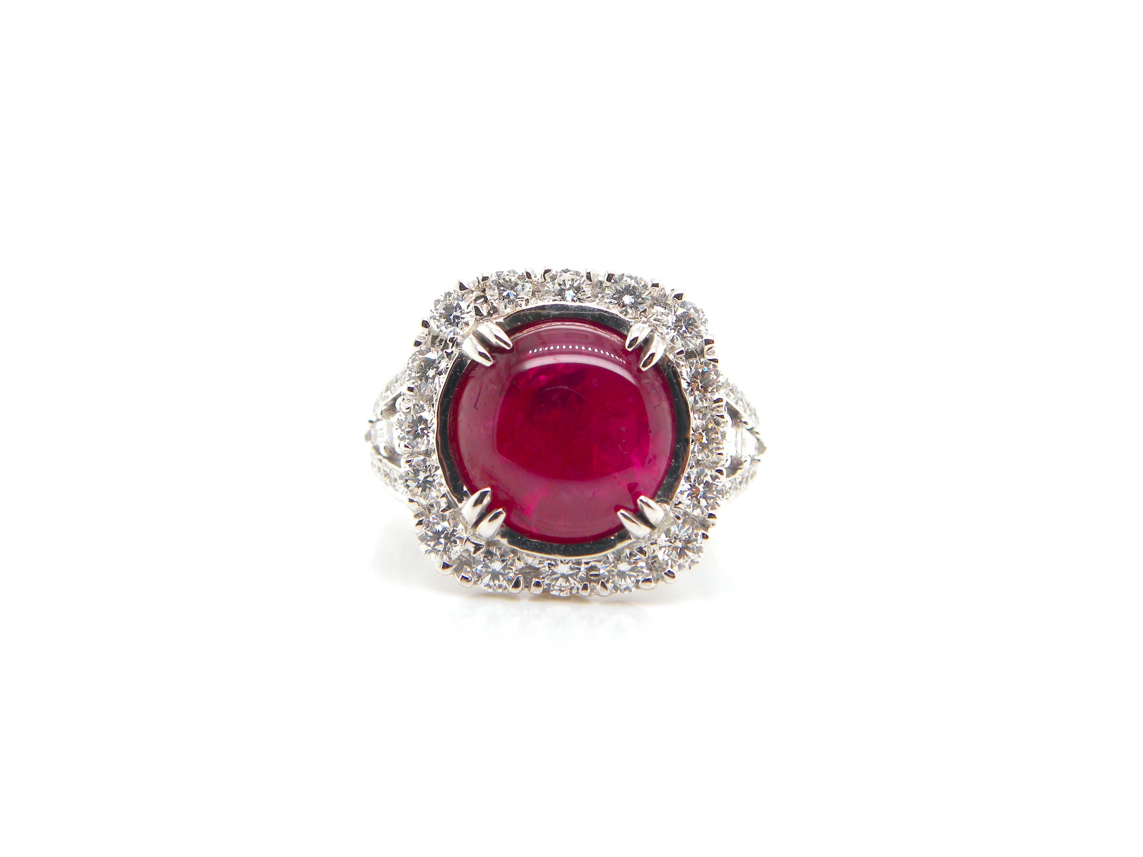 8.33 Carat GRS Certified Burma Mogok No Heat Star Ruby White Diamond Gold Ring:

A stunning ring, it features a rare GRS certified Burmese unheated star ruby weighing 8.33 carat surrounded by numerous white round brilliant-cut and baguette-cut