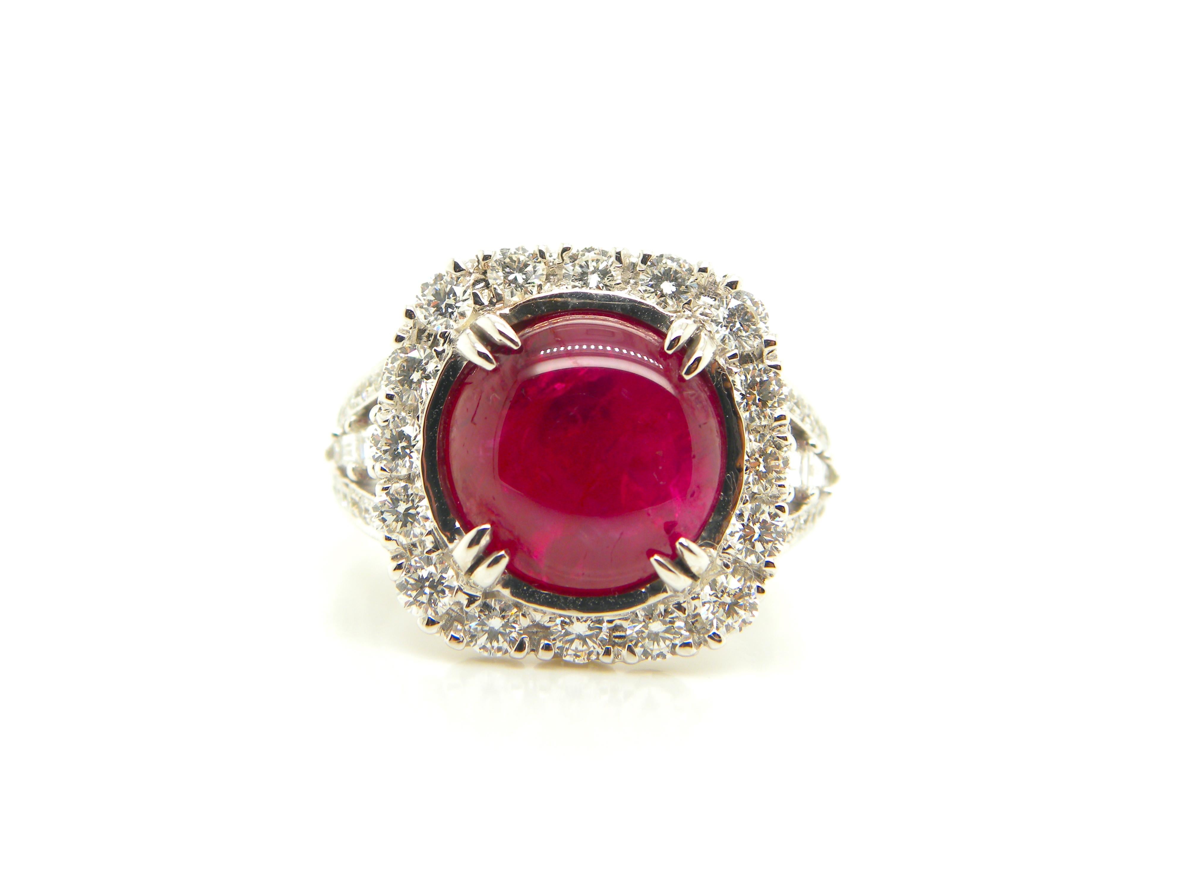 Modern 8.33 Carat GRS Certified Burma Mogok No Heat Star Ruby White Diamond Gold Ring