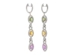 8.33 Carat Multi-Color Sapphire Dangle Earrings with Diamonds