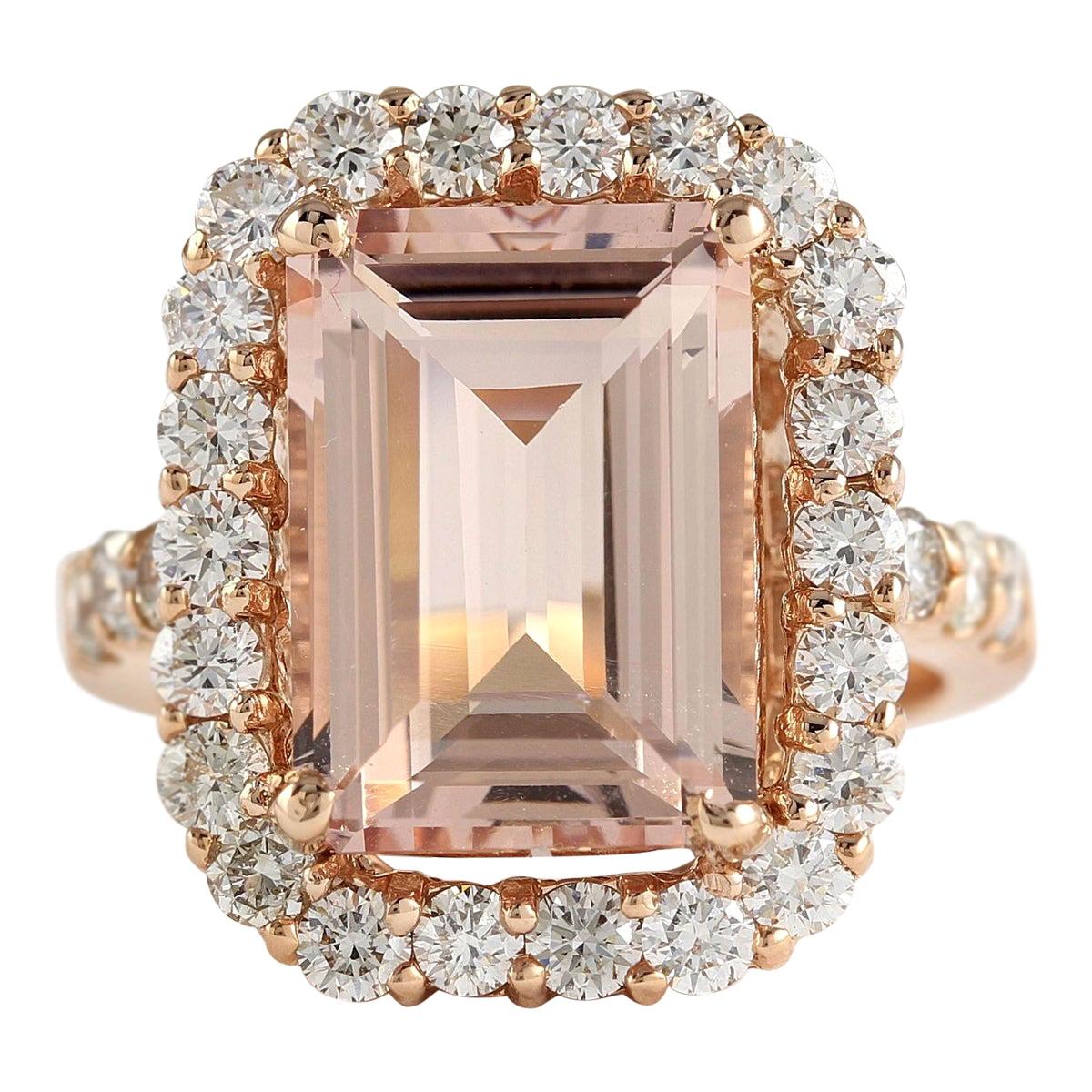 Natural Morganite 14 Karat Rose Gold Diamond Ring For Sale