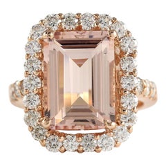 Natürlicher Morganit 14 Karat Roségold Diamantring