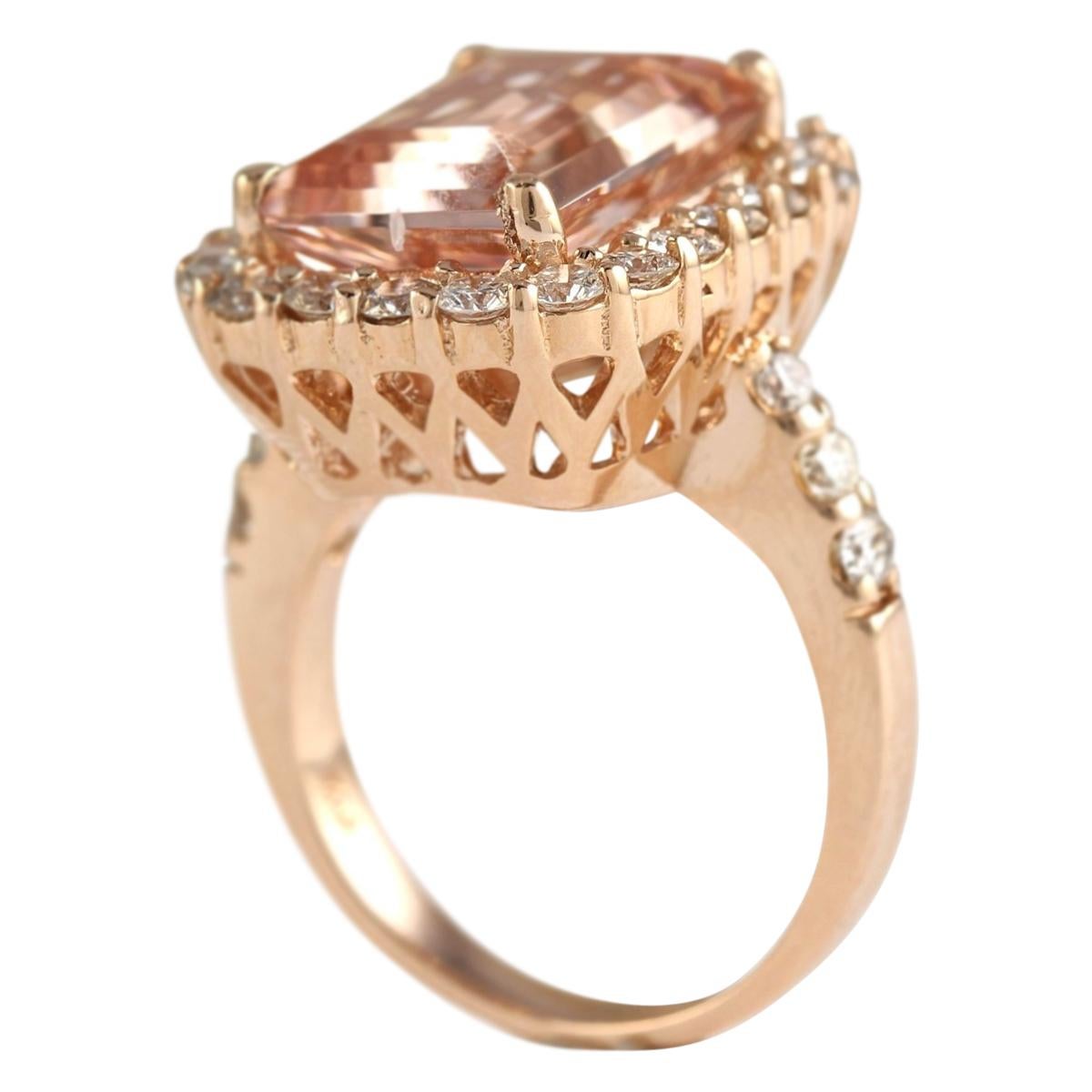 Emerald Cut Natural Morganite 14 Karat Rose Gold Diamond Ring For Sale