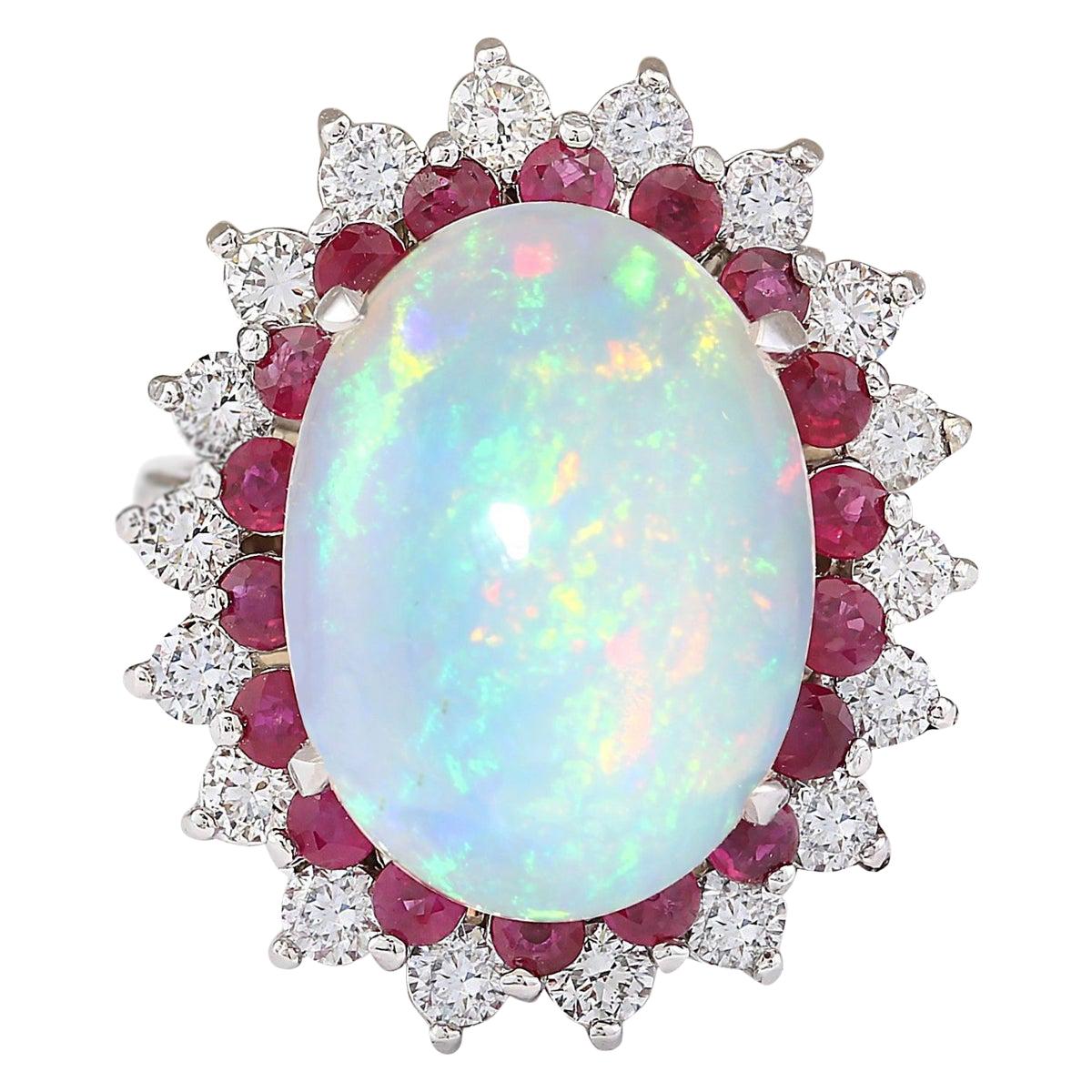Bague Opale Rubis Diamant en or blanc 14 carats 
