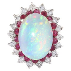 Bague Opale Rubis Diamant en or blanc 14 carats 