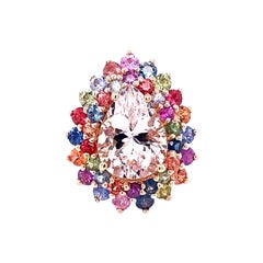 8.33 Carat Pink Morganite Multi Color Sapphire Cocktail Ring in 14K Rose Gold