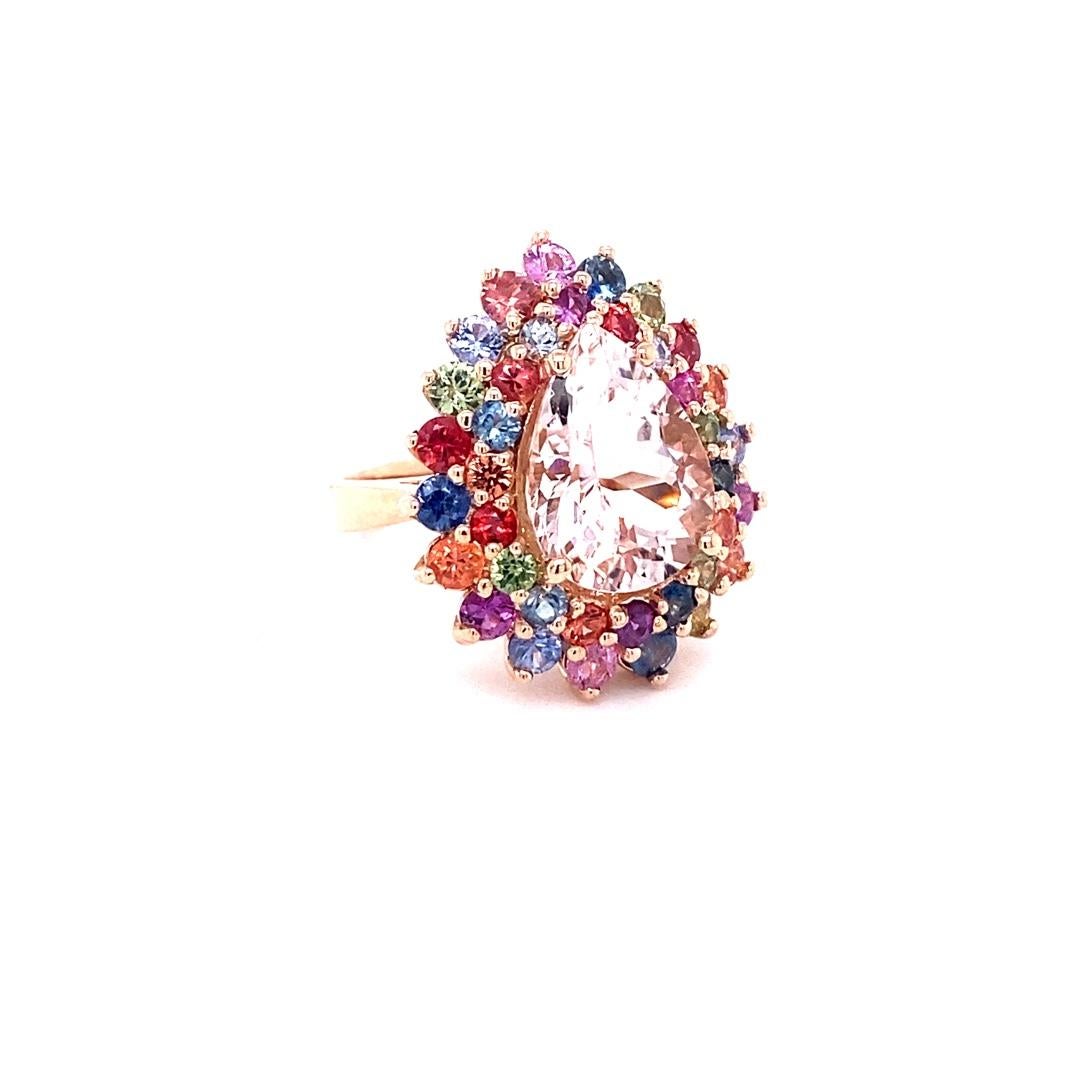 Contemporary 8.33 Carat Pink Morganite Multi Color Sapphire Cocktail Ring in 14K Rose Gold