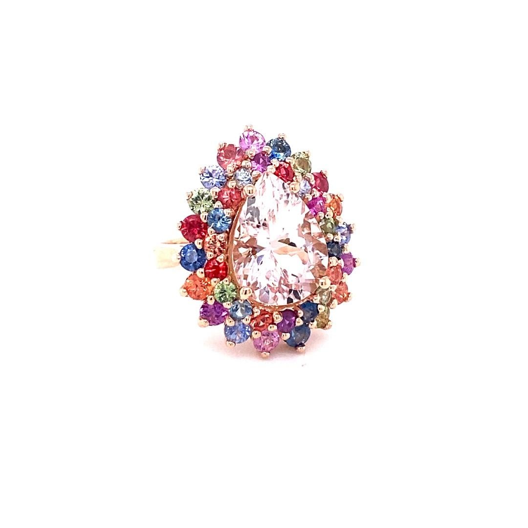 8.33 Carat Pink Morganite Multi Color Sapphire Cocktail Ring in 14K Rose Gold In New Condition In Los Angeles, CA