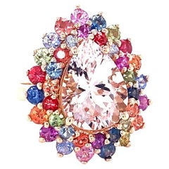 8.33 Carat Pink Morganite Multi Color Sapphire Cocktail Ring in 14K Rose Gold