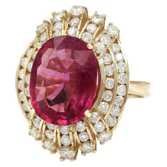 8.33 Carat Red Tourmaline Diamond Ring 14 Karat Yellow Gold