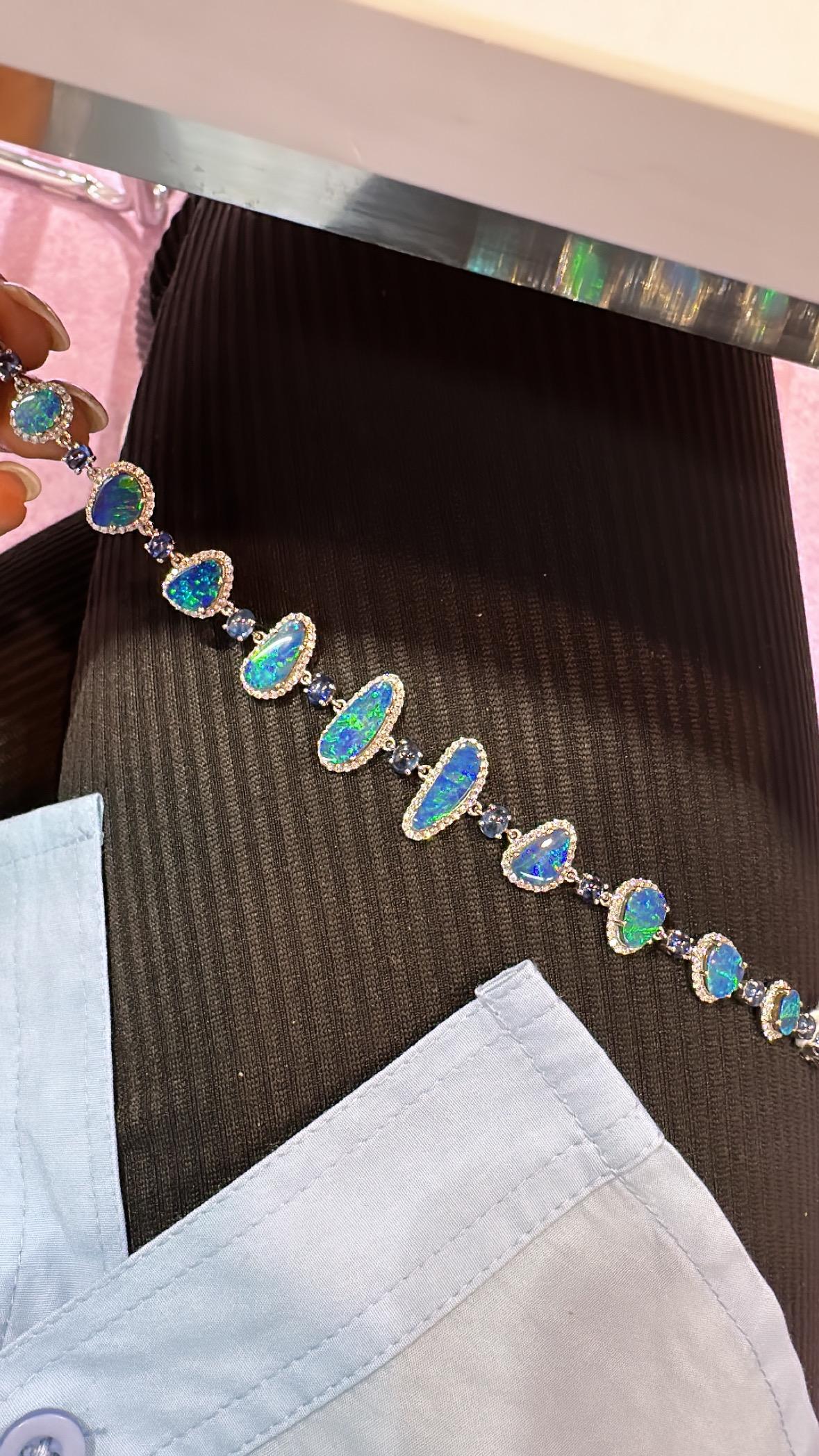 8.33 carats Australian Doublet Opal, Blue Sapphire & Diamonds Tennis Bracelet 4