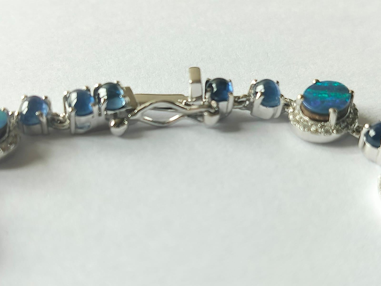 8.33 carats Australian Doublet Opal, Blue Sapphire & Diamonds Tennis Bracelet 1