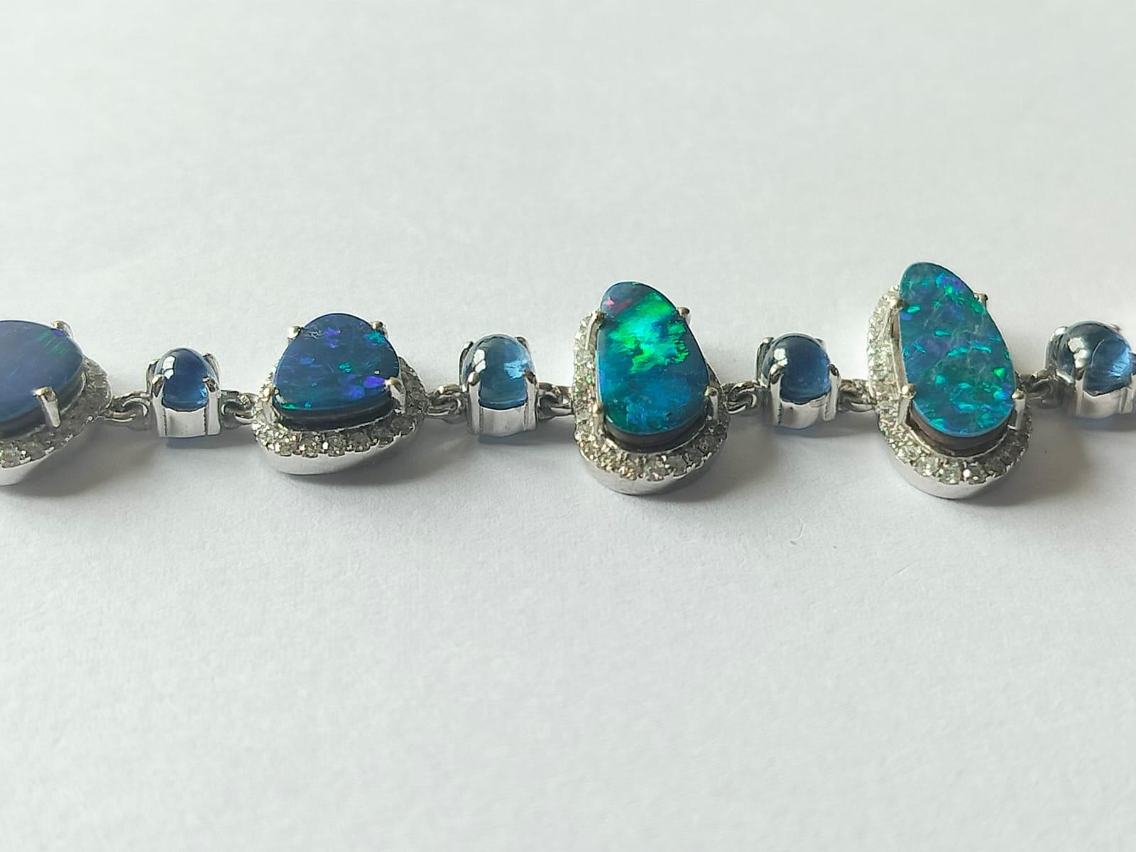 8.33 carats Australian Doublet Opal, Blue Sapphire & Diamonds Tennis Bracelet 2