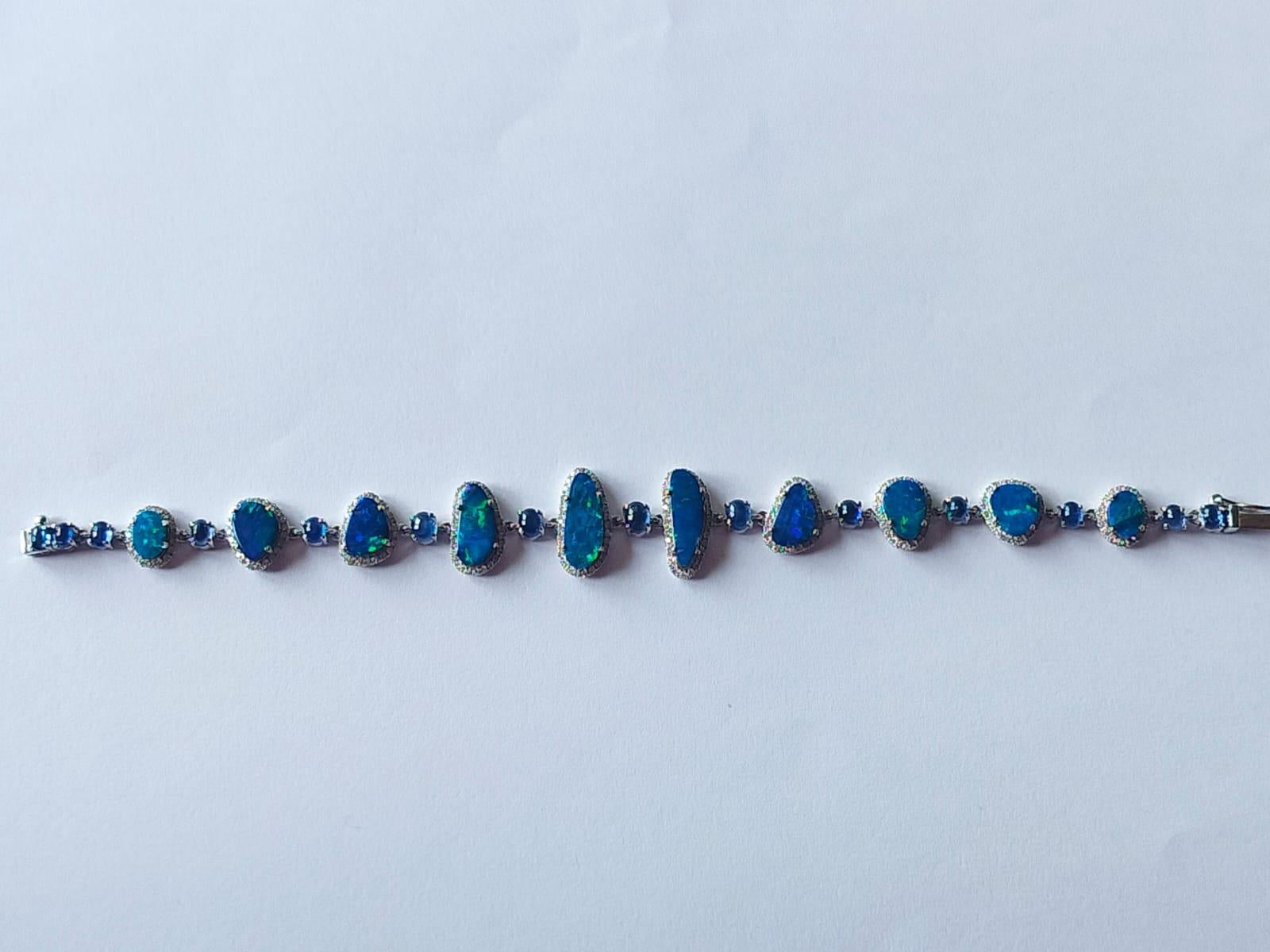 8.33 carats Australian Doublet Opal, Blue Sapphire & Diamonds Tennis Bracelet 3
