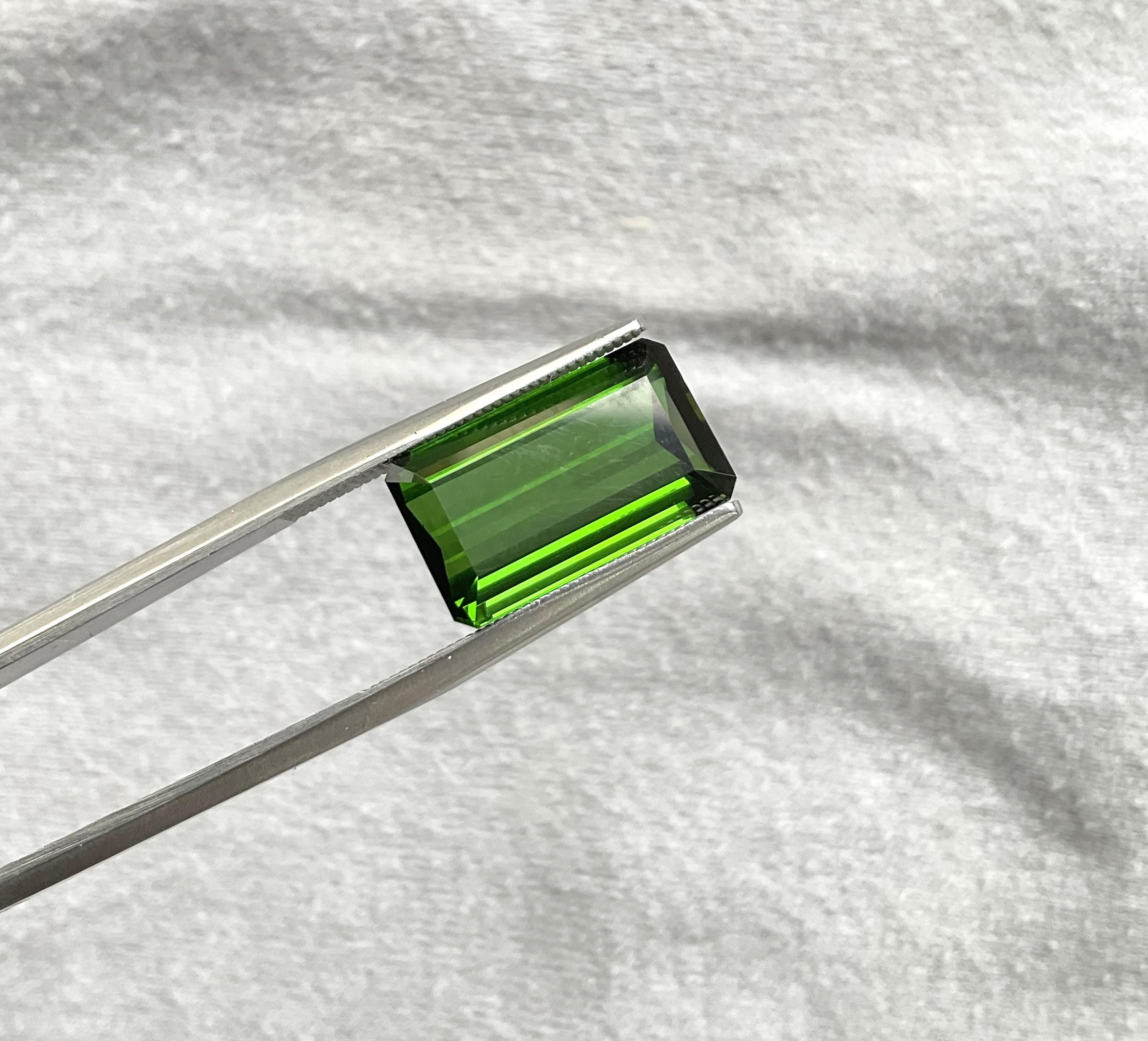 Pierre naturelle de 8.33 carats, tourmaline verte octogonale taillée à facettes de qualité supérieure en vente 1