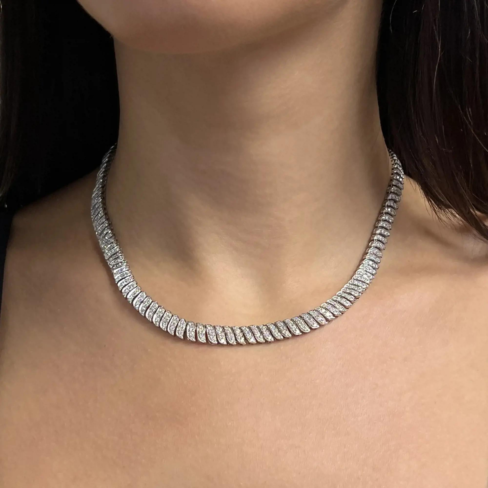Women's 8.33Cttw Round Cut Diamond Statement Necklace 18K White Gold 16 Inches For Sale