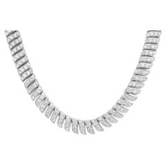 Collier fantaisie en or blanc 18 carats avec diamants taille ronde de 8,33 carats au total, 16 pouces