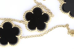 8.34 Carat Black Onyx Clover Flower Necklace 36 Inch Chain 18K Yellow Gold