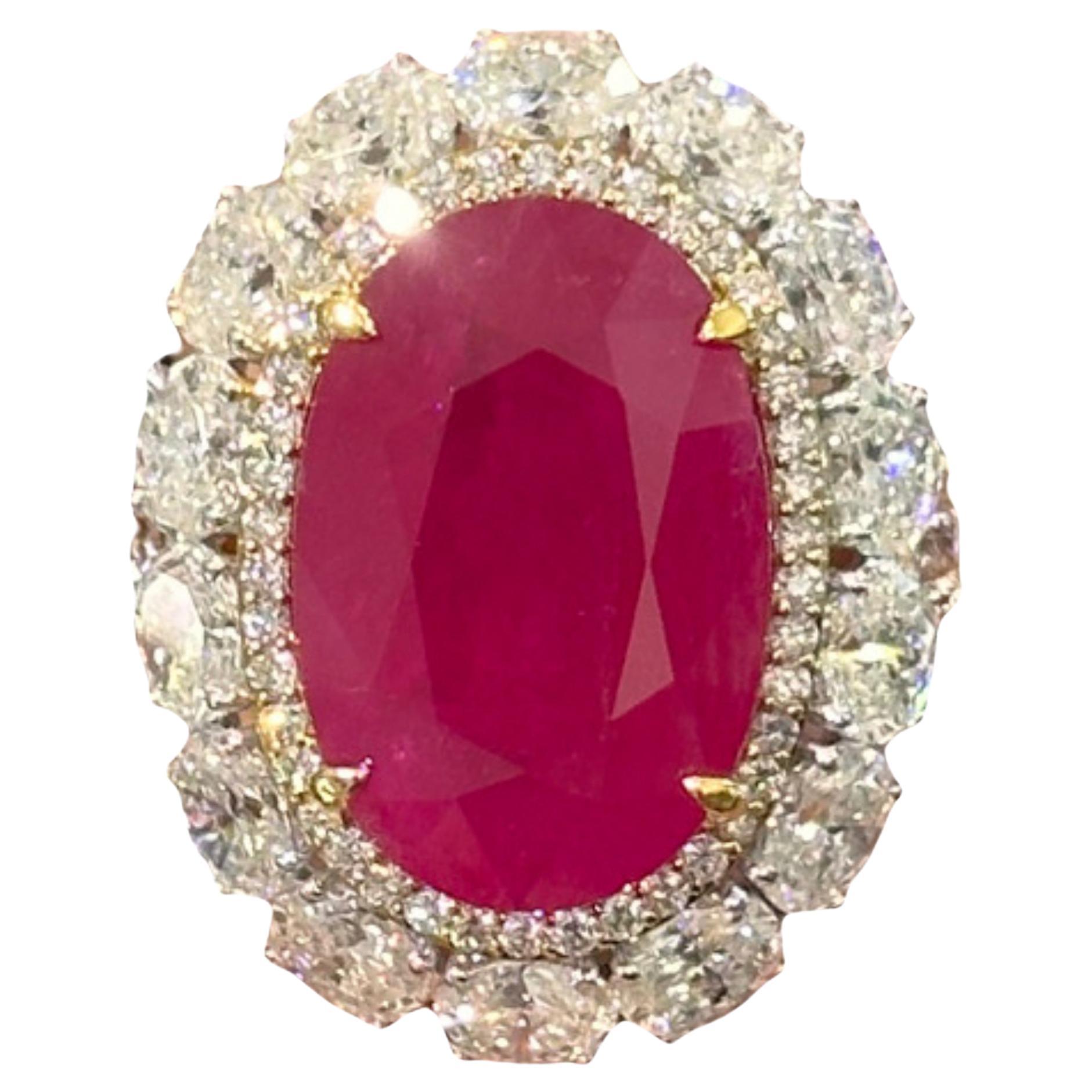 8.34 Carat Burma Ruby & Diamond 18K Gold Ring