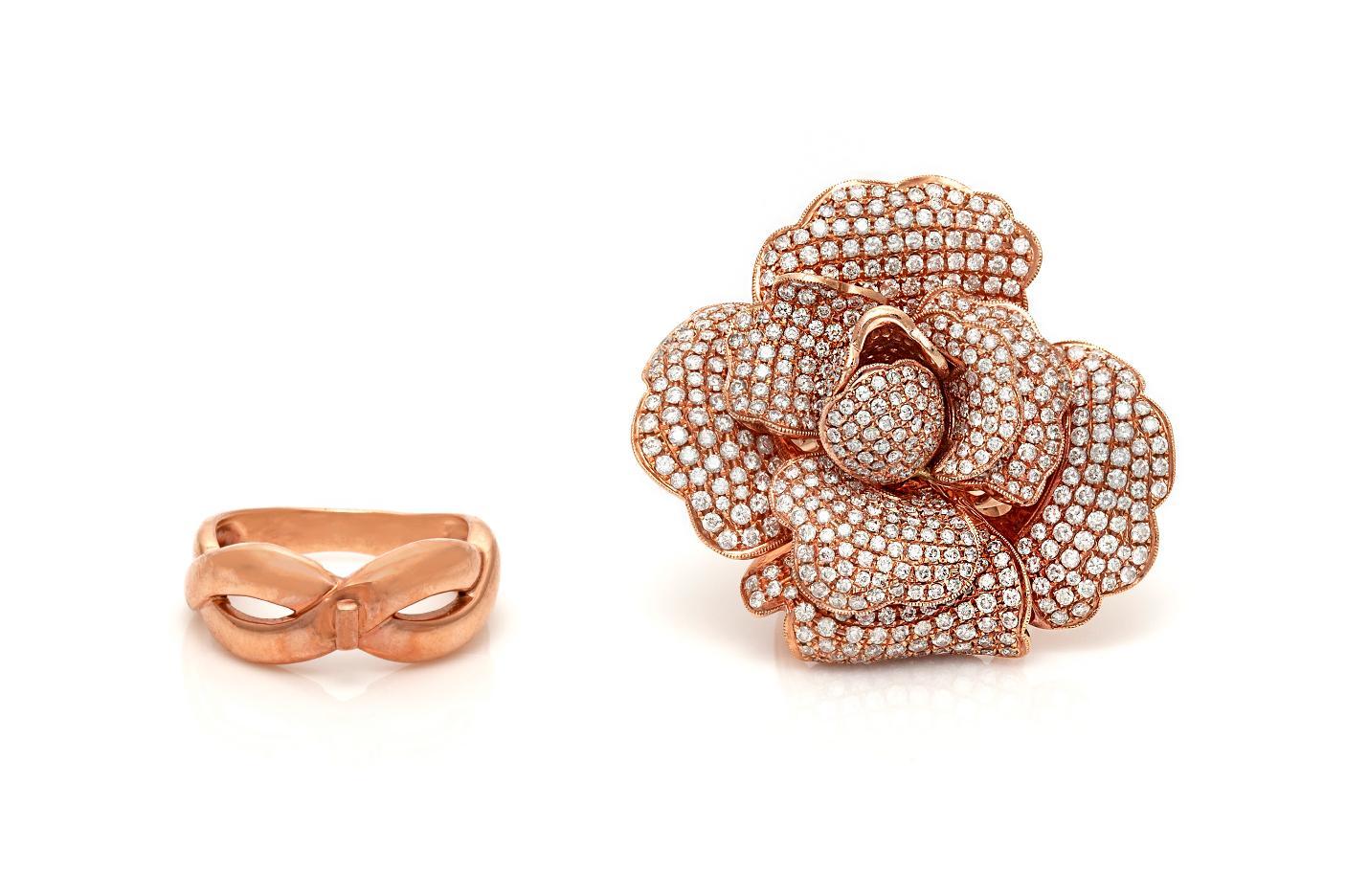 8.34 Carat Diamond Rose Flower Ring Pendant In Good Condition For Sale In New York, NY