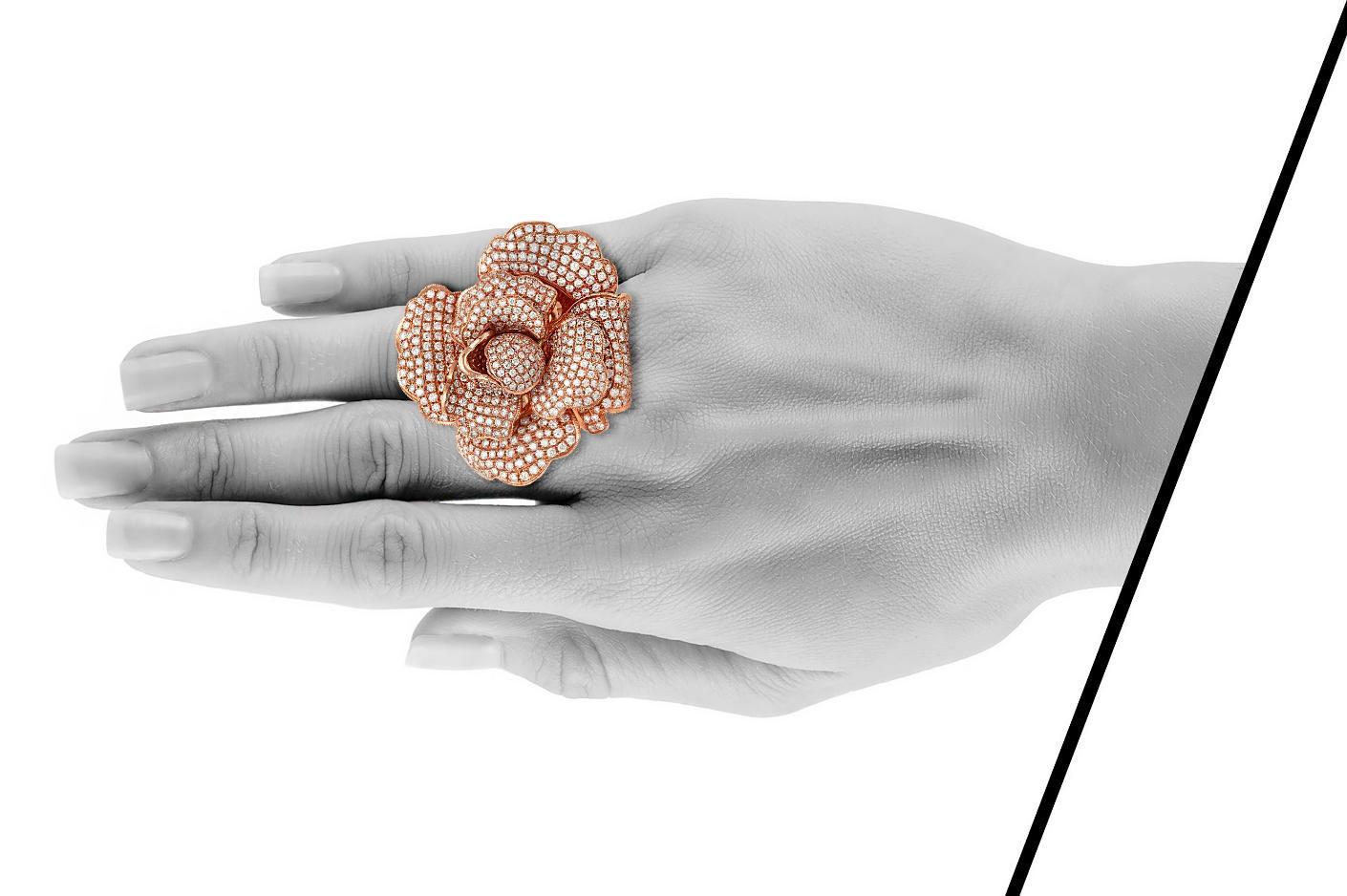 Women's 8.34 Carat Diamond Rose Flower Ring Pendant For Sale