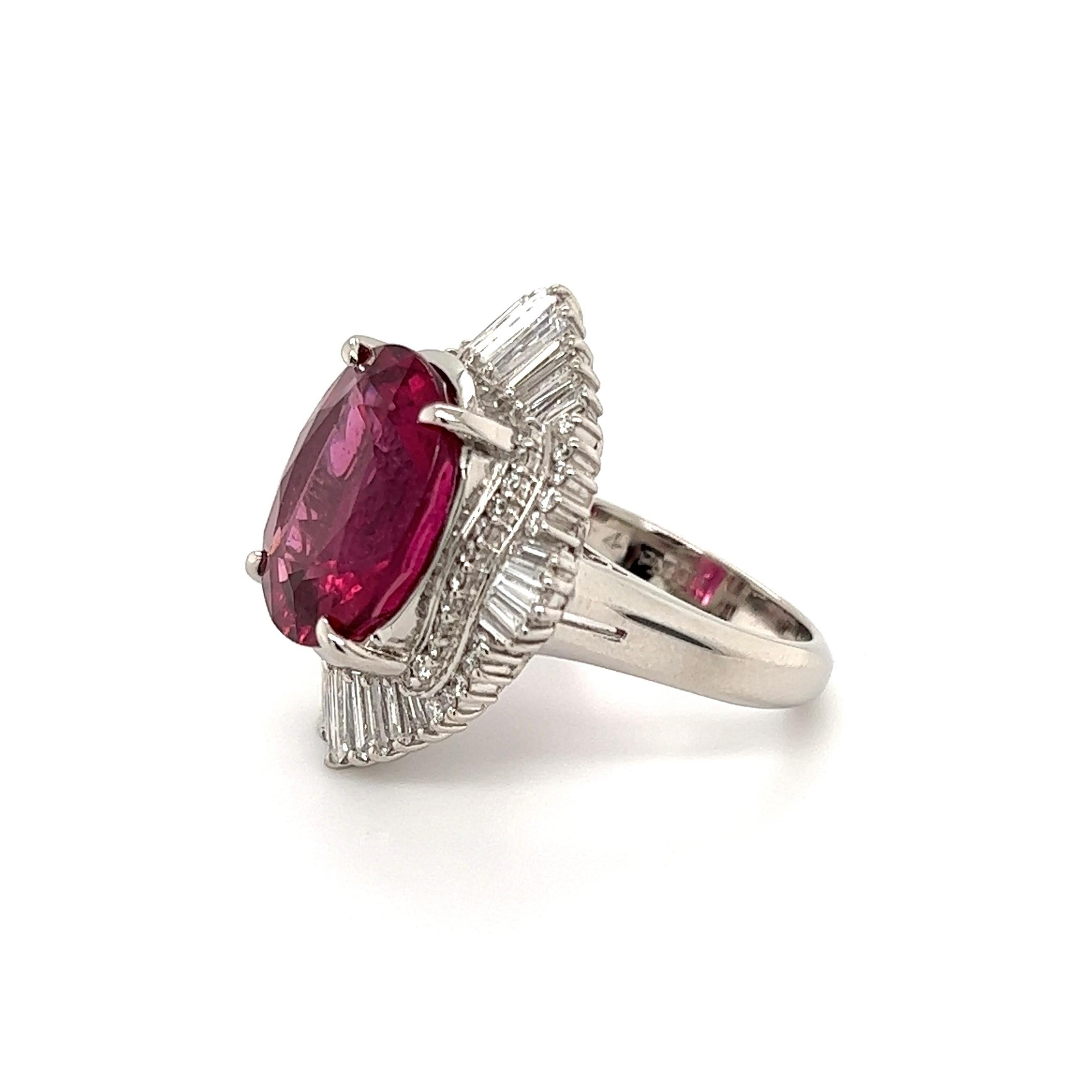 Mixed Cut 8.34 Carat Rubelite Tourmaline and Diamond Platinum Ring Estate Fine Jewelry For Sale