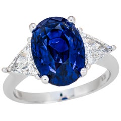 8.34 Carat Sri Lanka Vivid Blue Sapphire, GRS Certified, Unheated Ceylon Ring